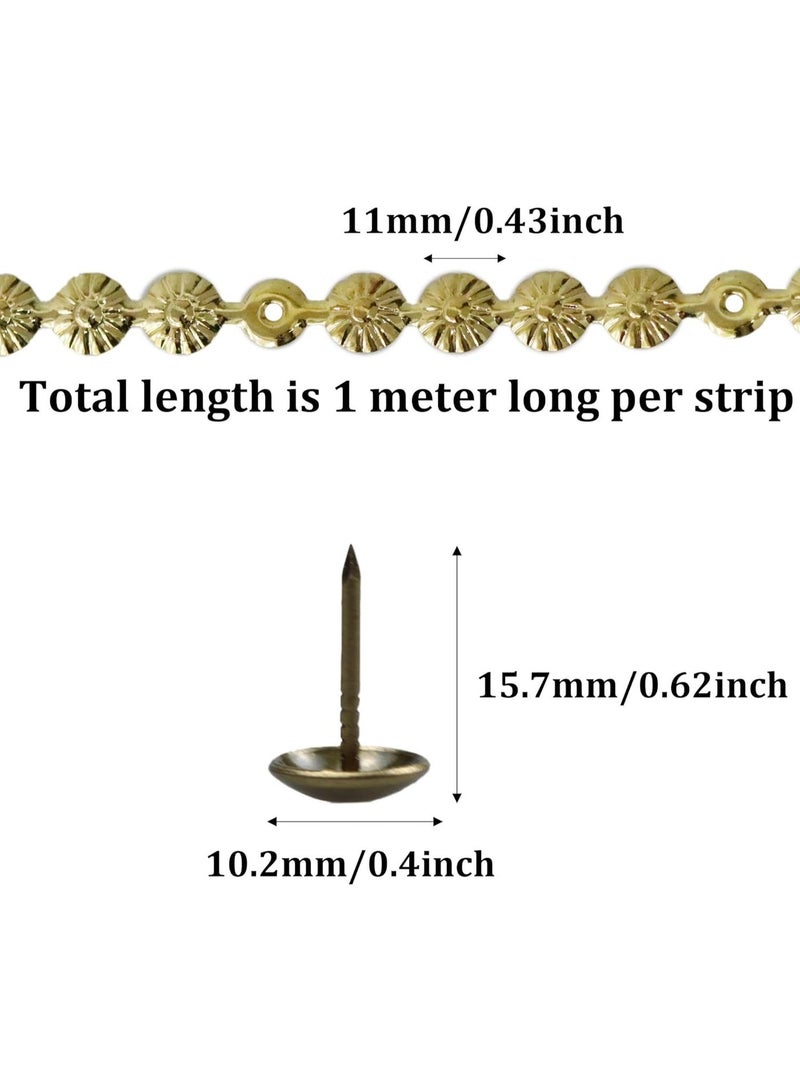 10Pcs 1 Meter Upholstery Tacks Strips, Decorative Nail Strips Trim for Sofa, Headboard, Chair Furniture with Single Tacks (D11mm Gold Flower) - Image 2